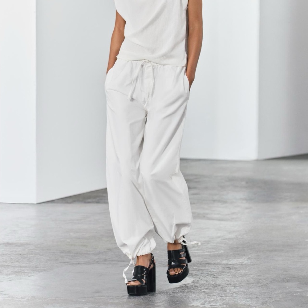 Zara Loose Fit White Drawstring Pants— New!